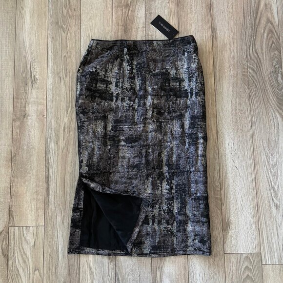 NWT Lafayette 148 New York Silver Multi Metallic Printed Pencil Skirt Size 2 - Picture 2 of 12
